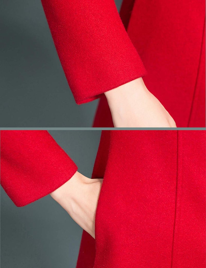 Jenkoon Women's Wool Trench Coat Winter Long Thick Overcoat Walker Coat (Red, X-Large) - Image 5